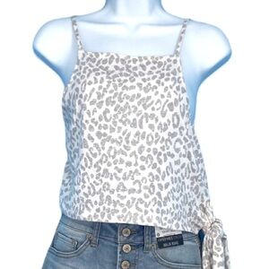Olivaceous Tank Small Crop Top Tie Waist Stretch Animal Print Grey White New